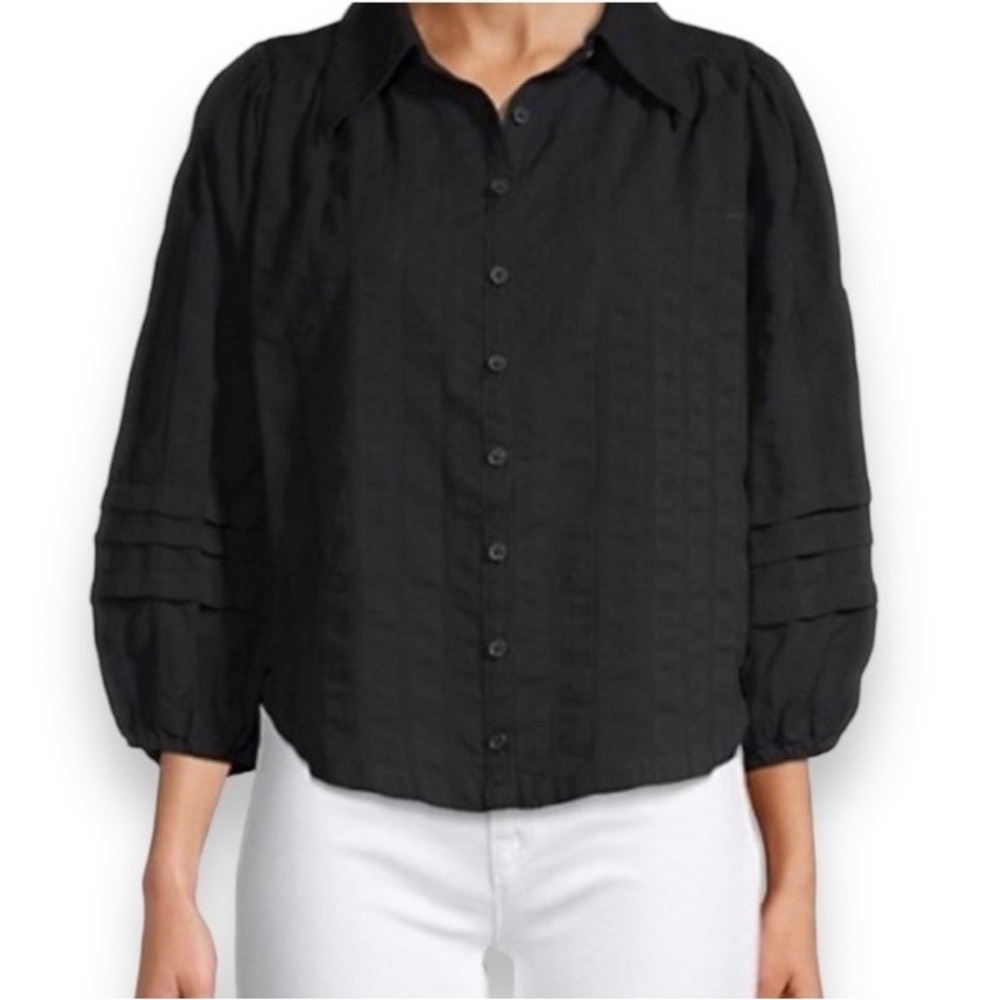 Free People Woman's‎ Happy Days Puff Sleeve Crop Blouse Black Size Small Boho